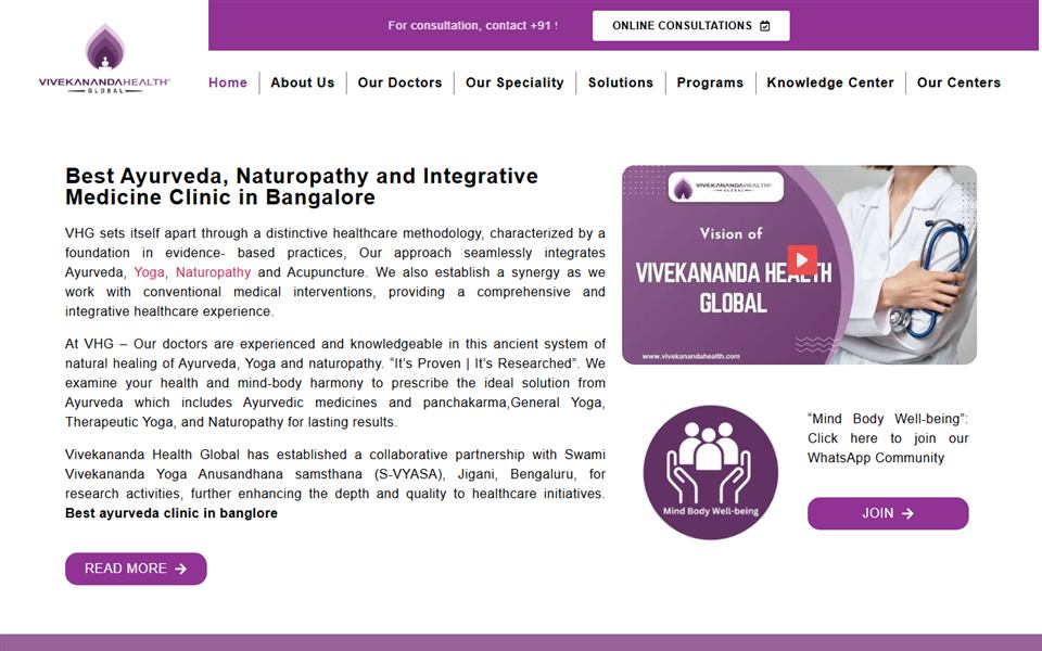 Vivekananda Health Global website designed and built by Codegres